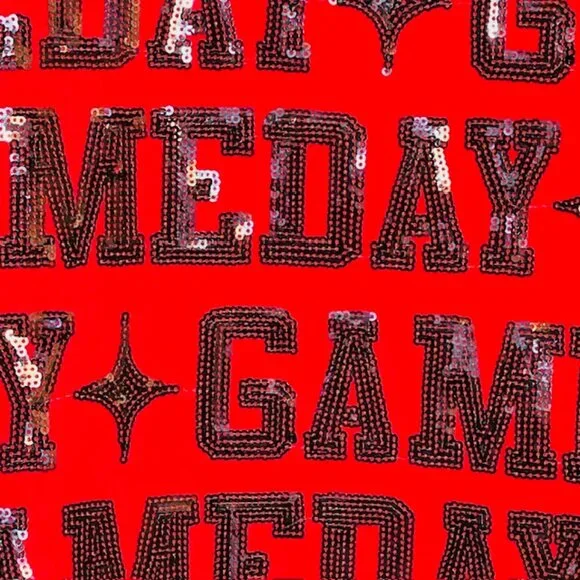 Queen of Sparkles QOS Sequin Game Day Sweatshirt Boxy Crop Fit Red/Black Small - Picture 4 of 7